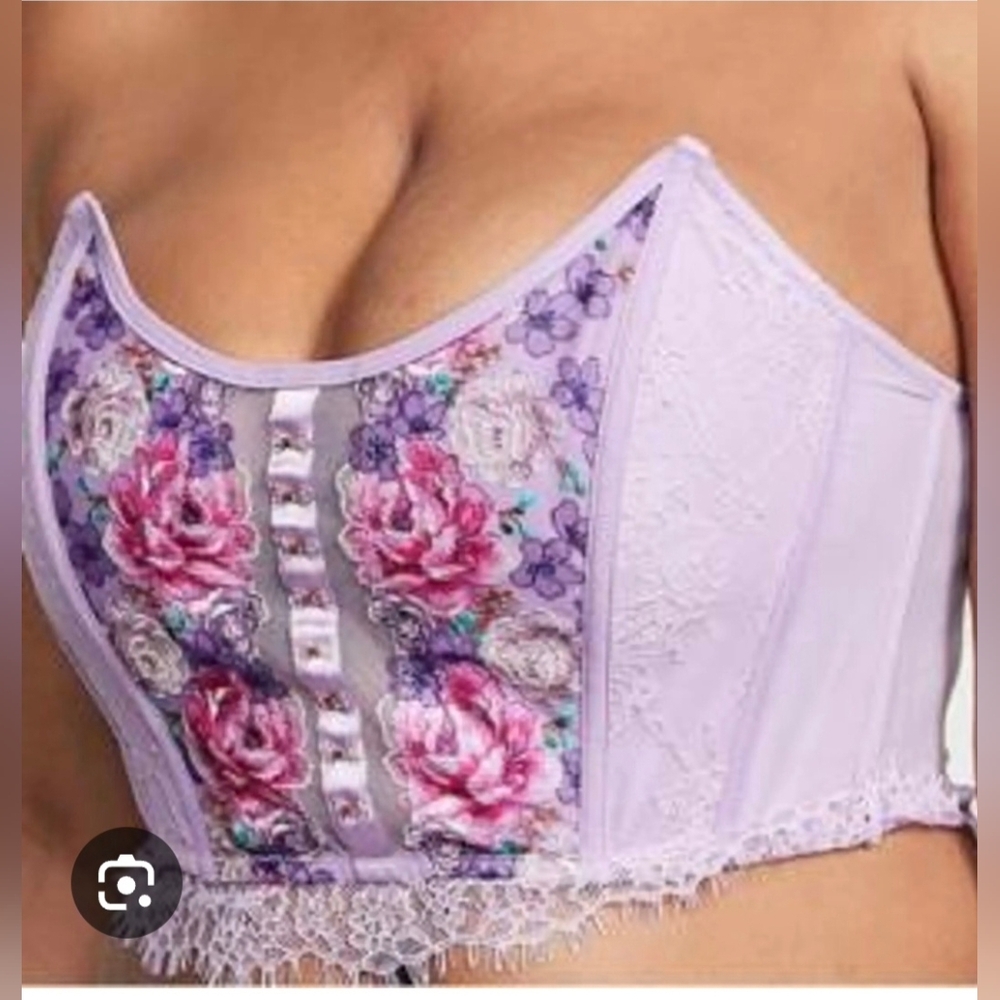 Victorias Seckret Jasmine Purple Embroidered  Strapless Corset Top L-XL